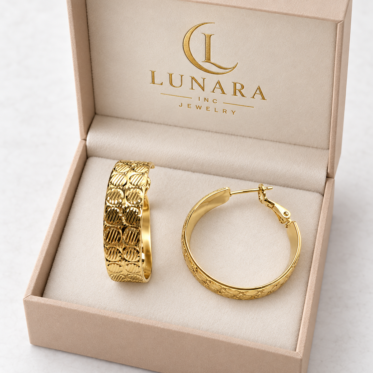 Gold Engraved Wide Hoop Earrings