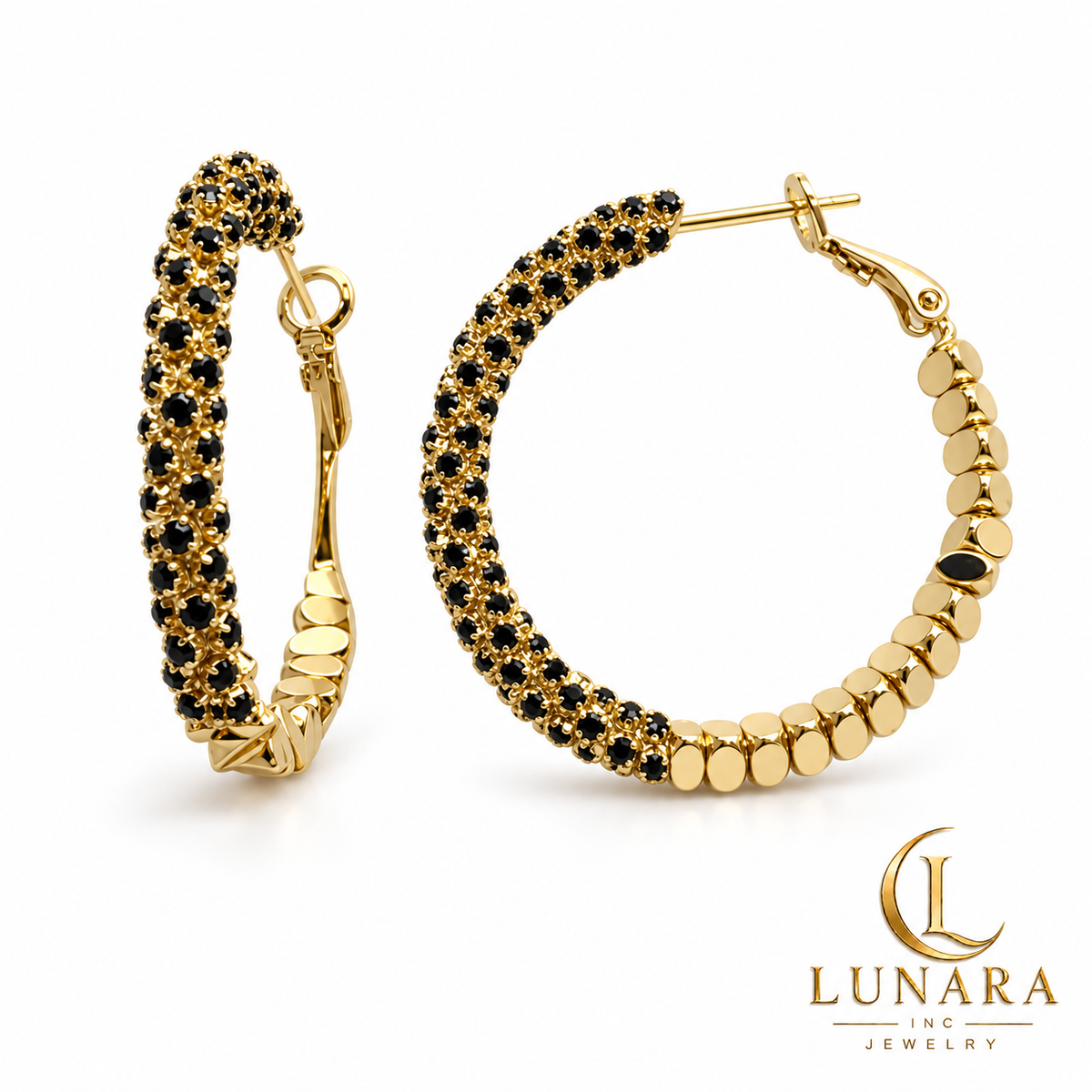 Black Zirconia Statement Hoop Earrings