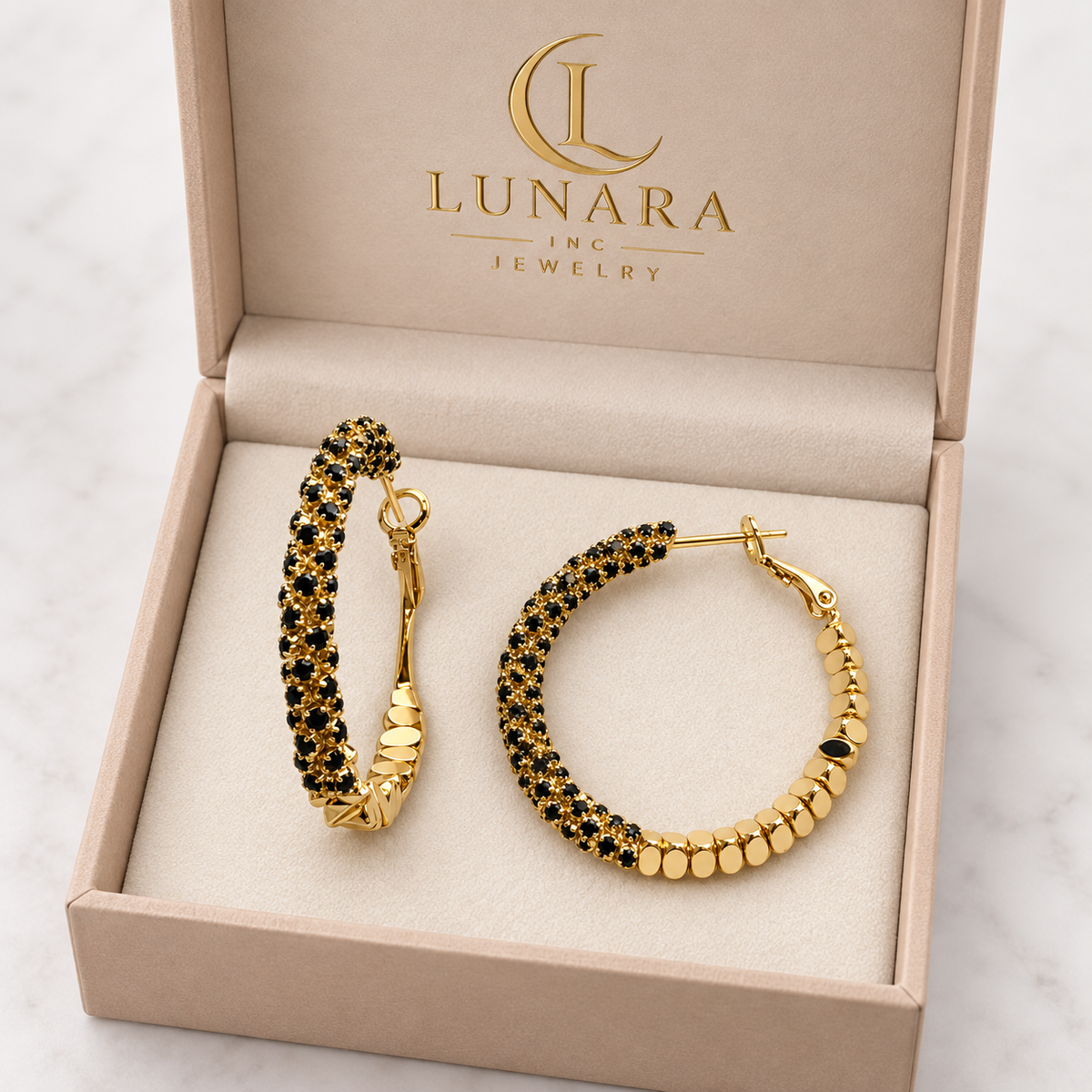 Black Zirconia Statement Hoop Earrings