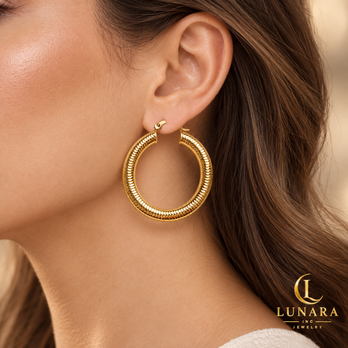 Gold Textured Tubular Hoop Earrings