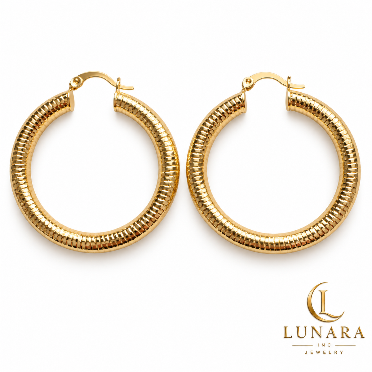 Gold Textured Tubular Hoop Earrings