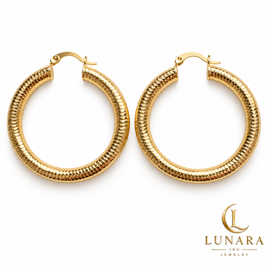 Gold Textured Tubular Hoop Earrings