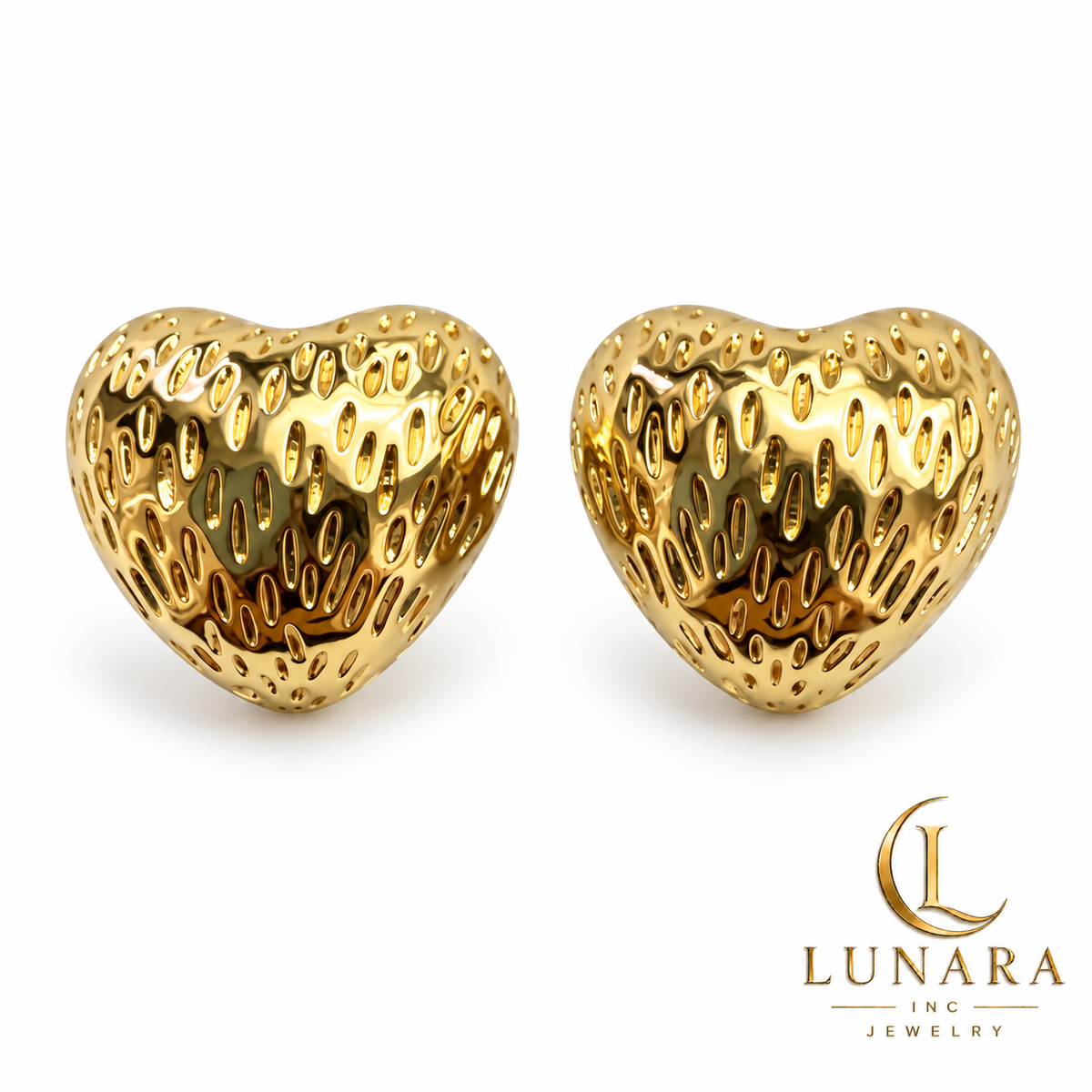Puffy Openwork Heart Stud Earrings