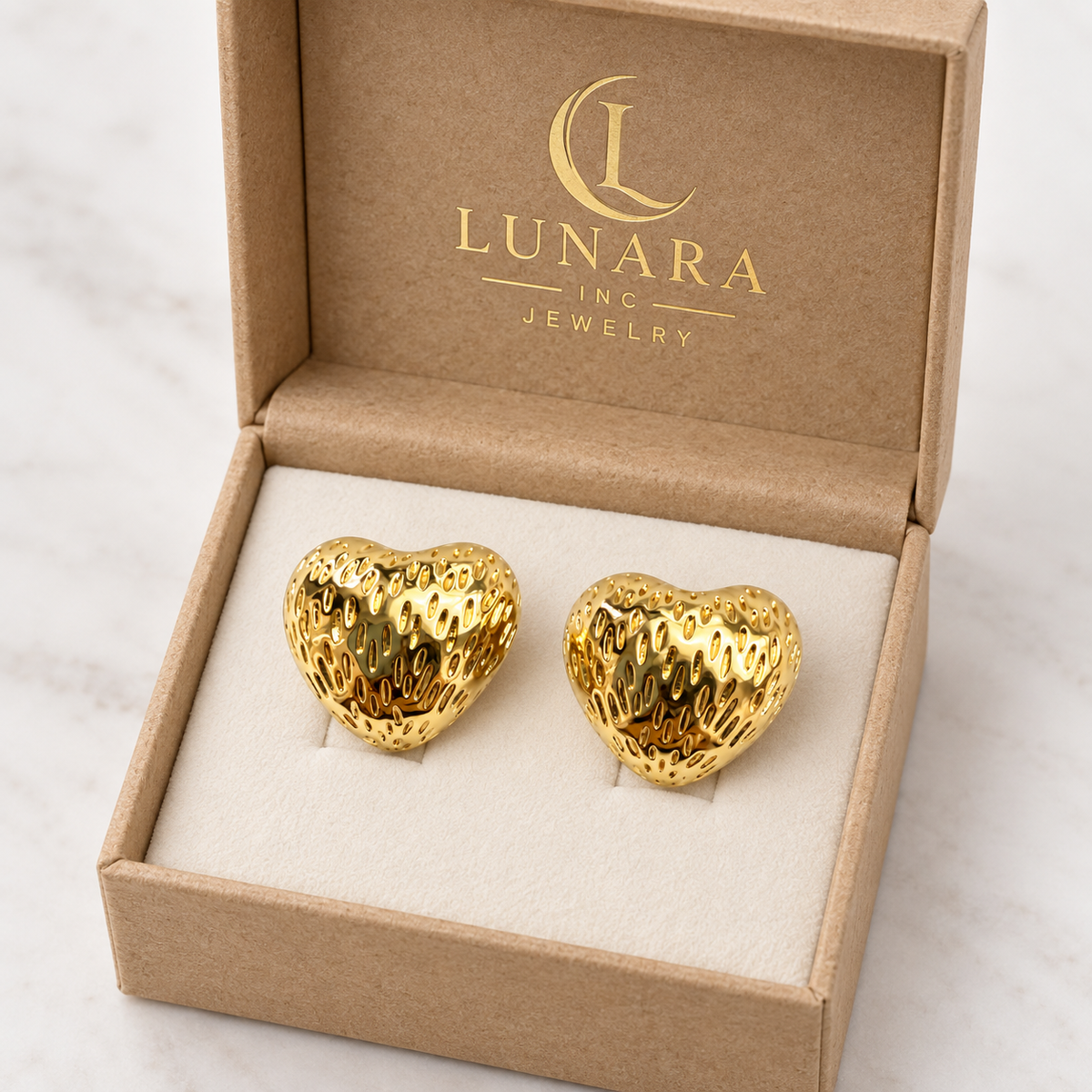 Puffy Openwork Heart Stud Earrings