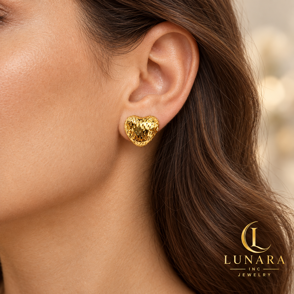 Puffy Openwork Heart Stud Earrings