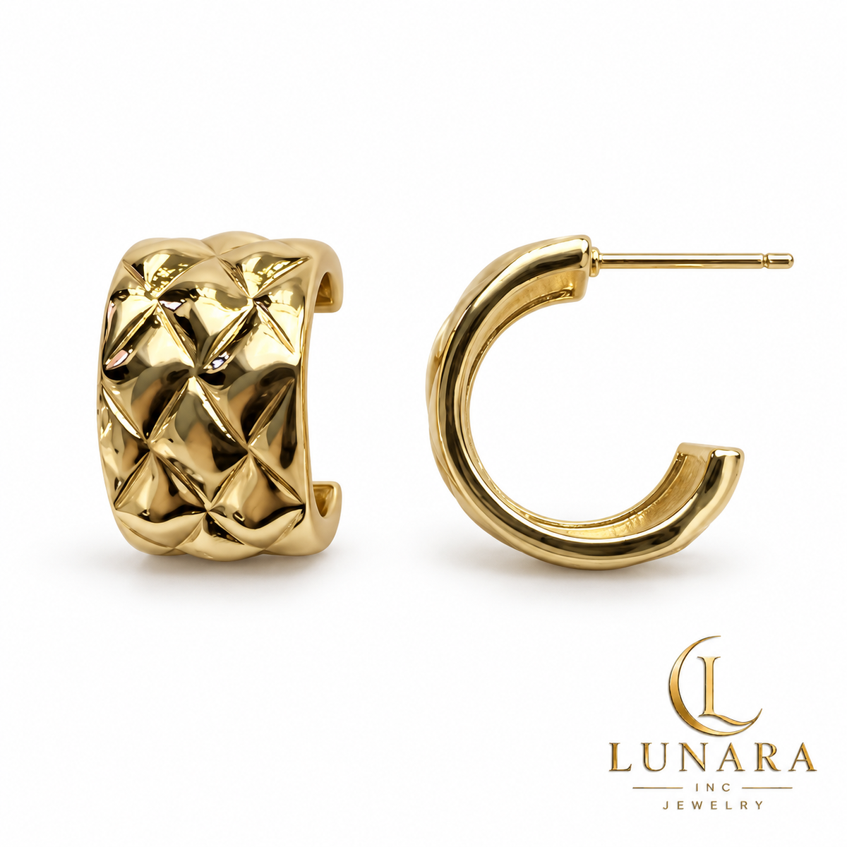 Gold Quilted Hoop Earrings