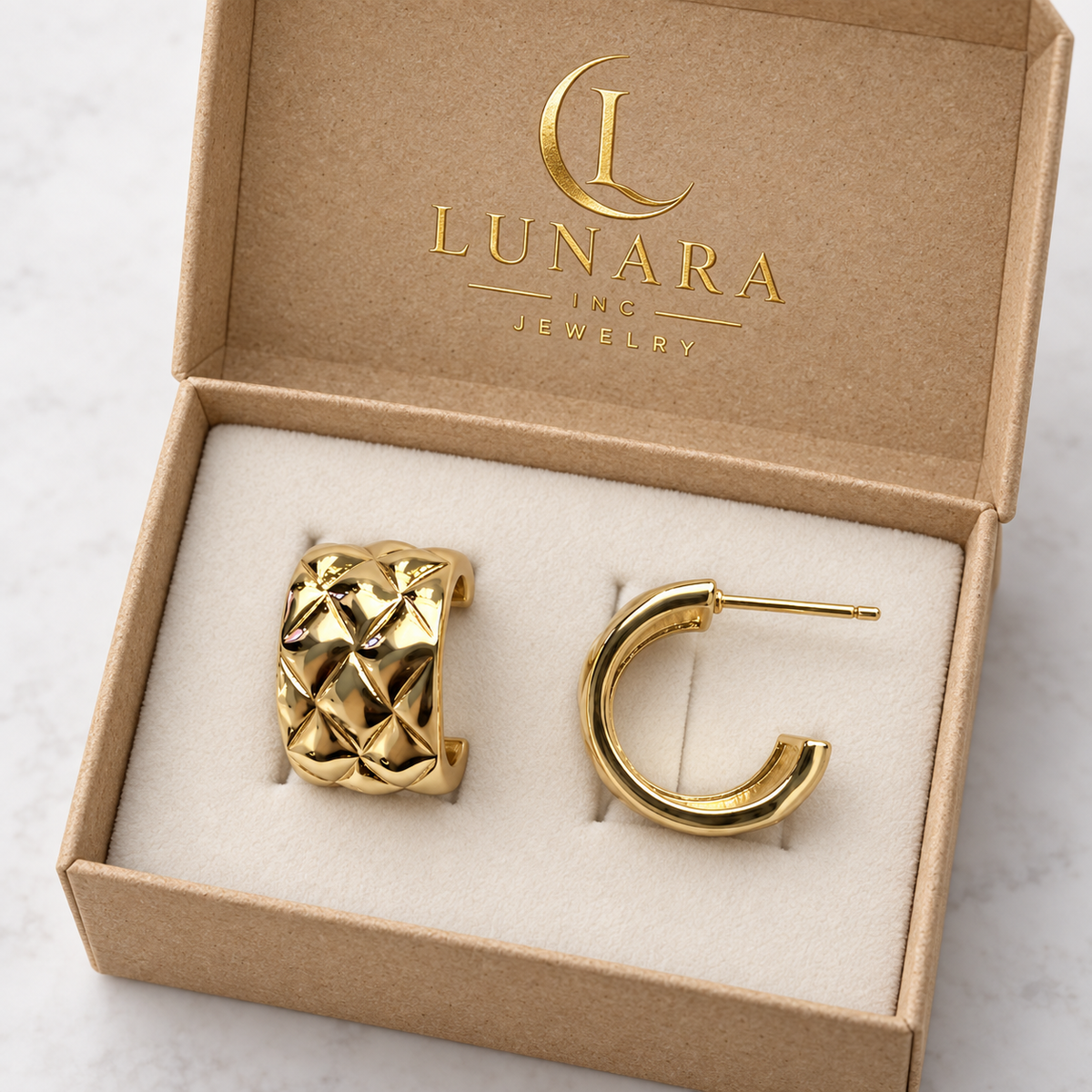 Gold Quilted Hoop Earrings