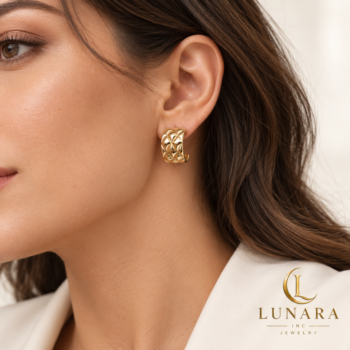 Gold Quilted Hoop Earrings