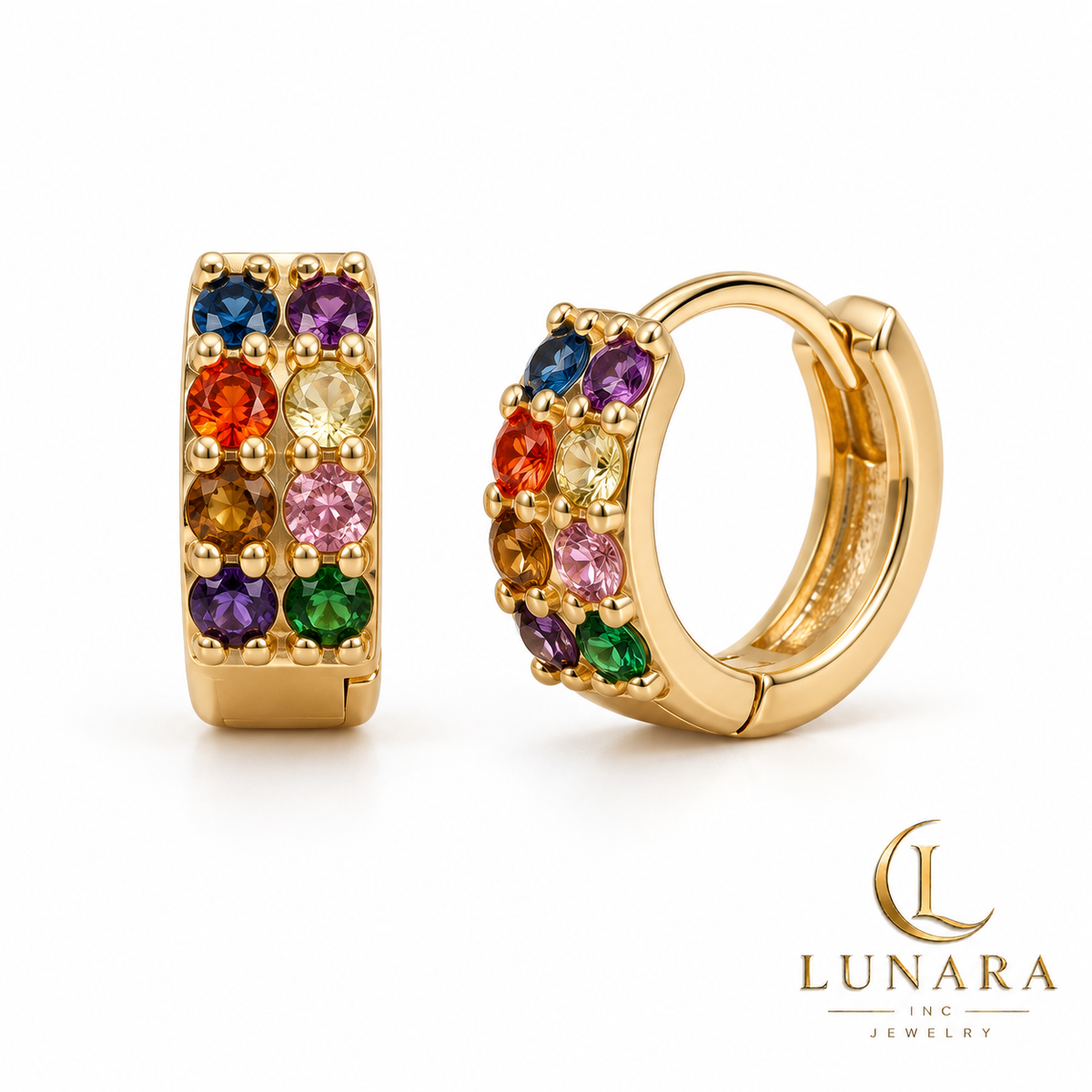 Multicolor Gemstone Huggie Hoop Earrings