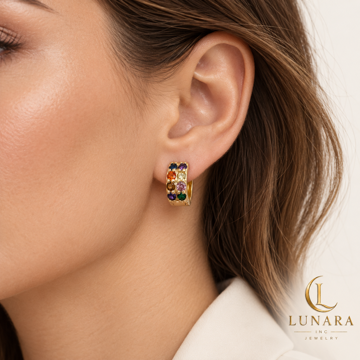 Multicolor Gemstone Huggie Hoop Earrings