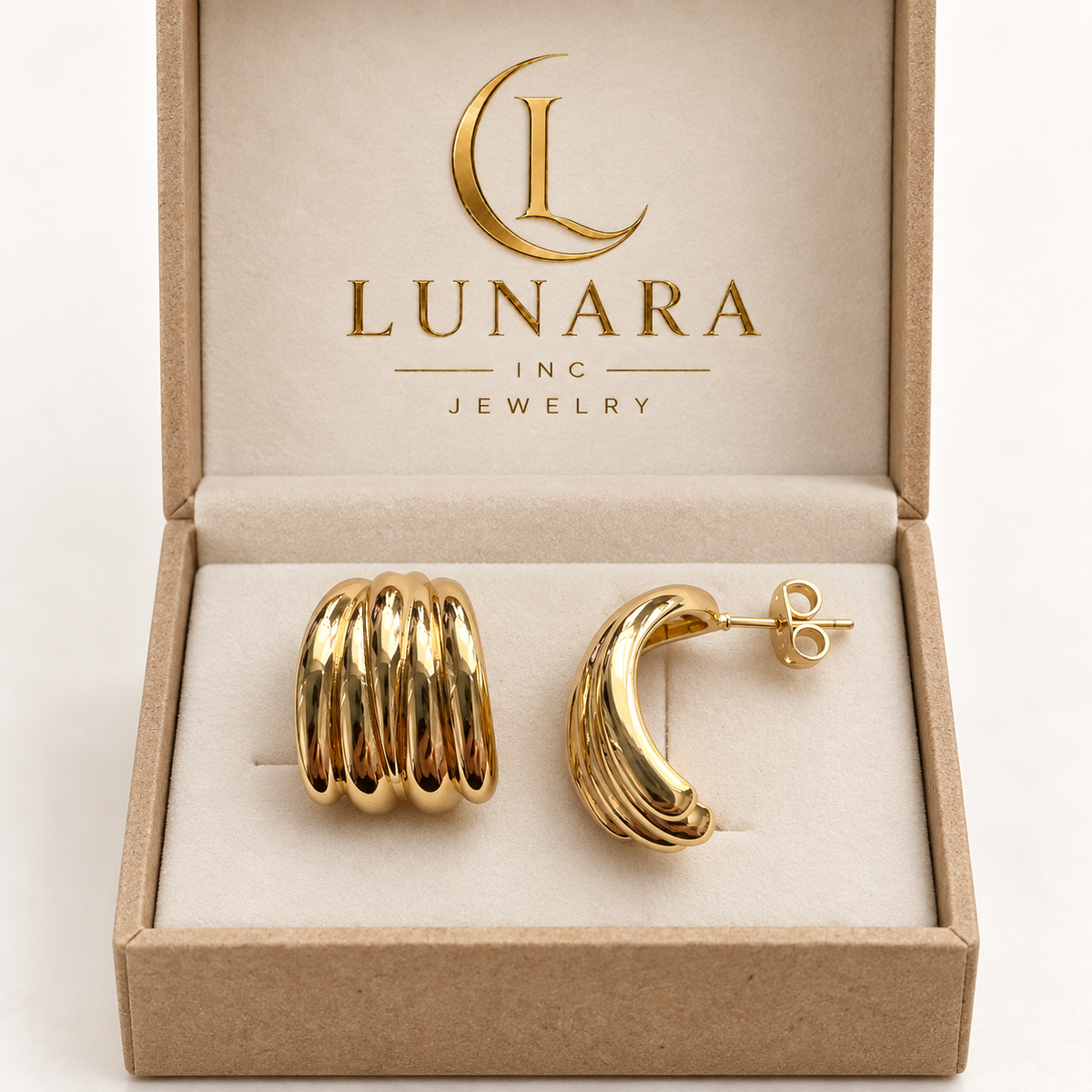 Gold Ribbed Half-Hoop Earrings