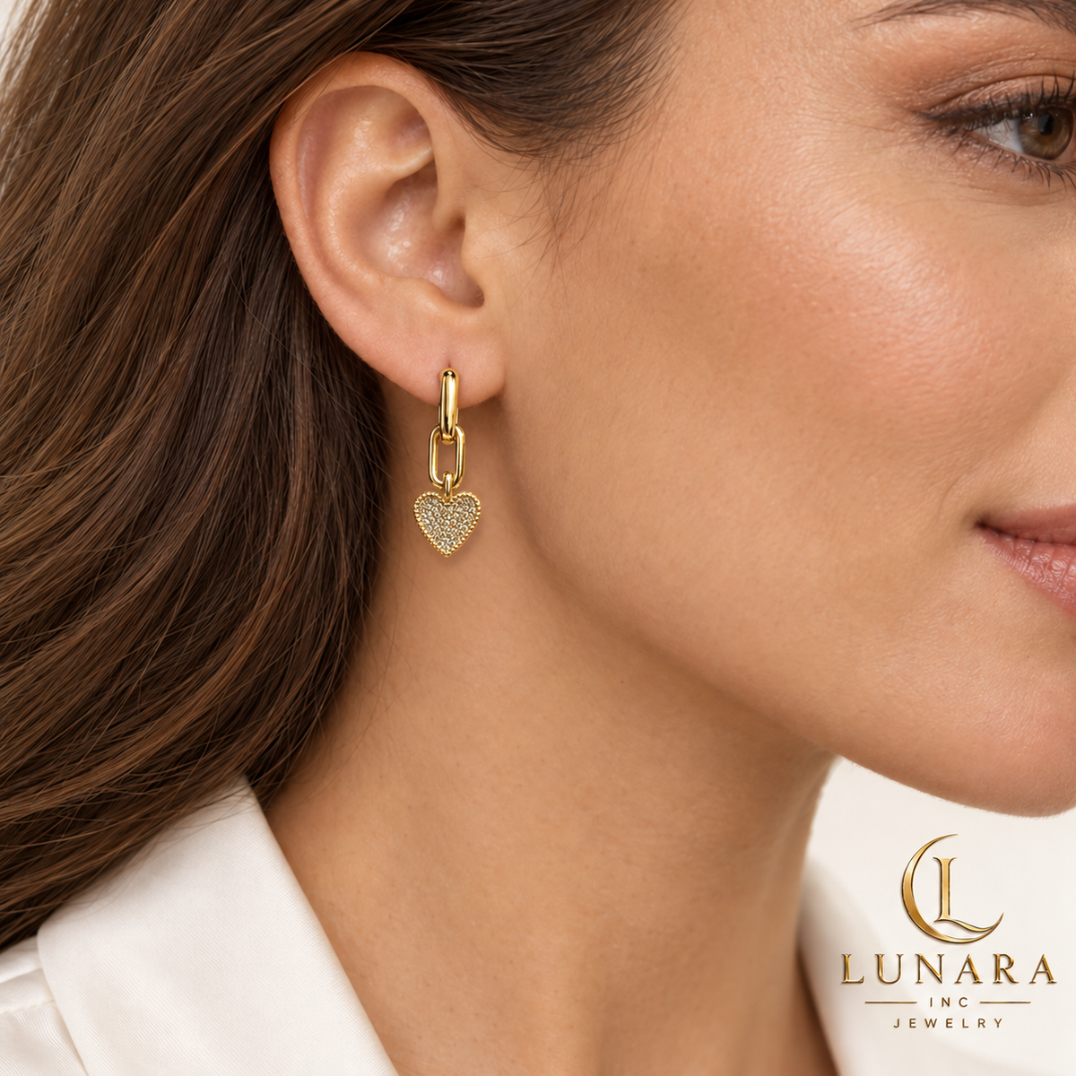 Pavé Heart Link Drop Earrings
