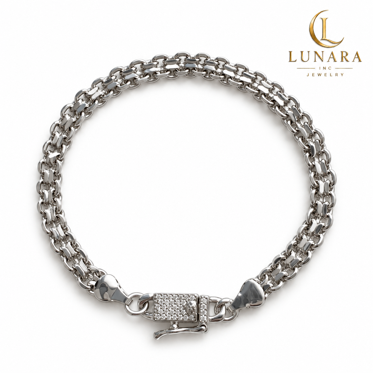 Silver Elegance Bracelet with Pavé Box Clasp