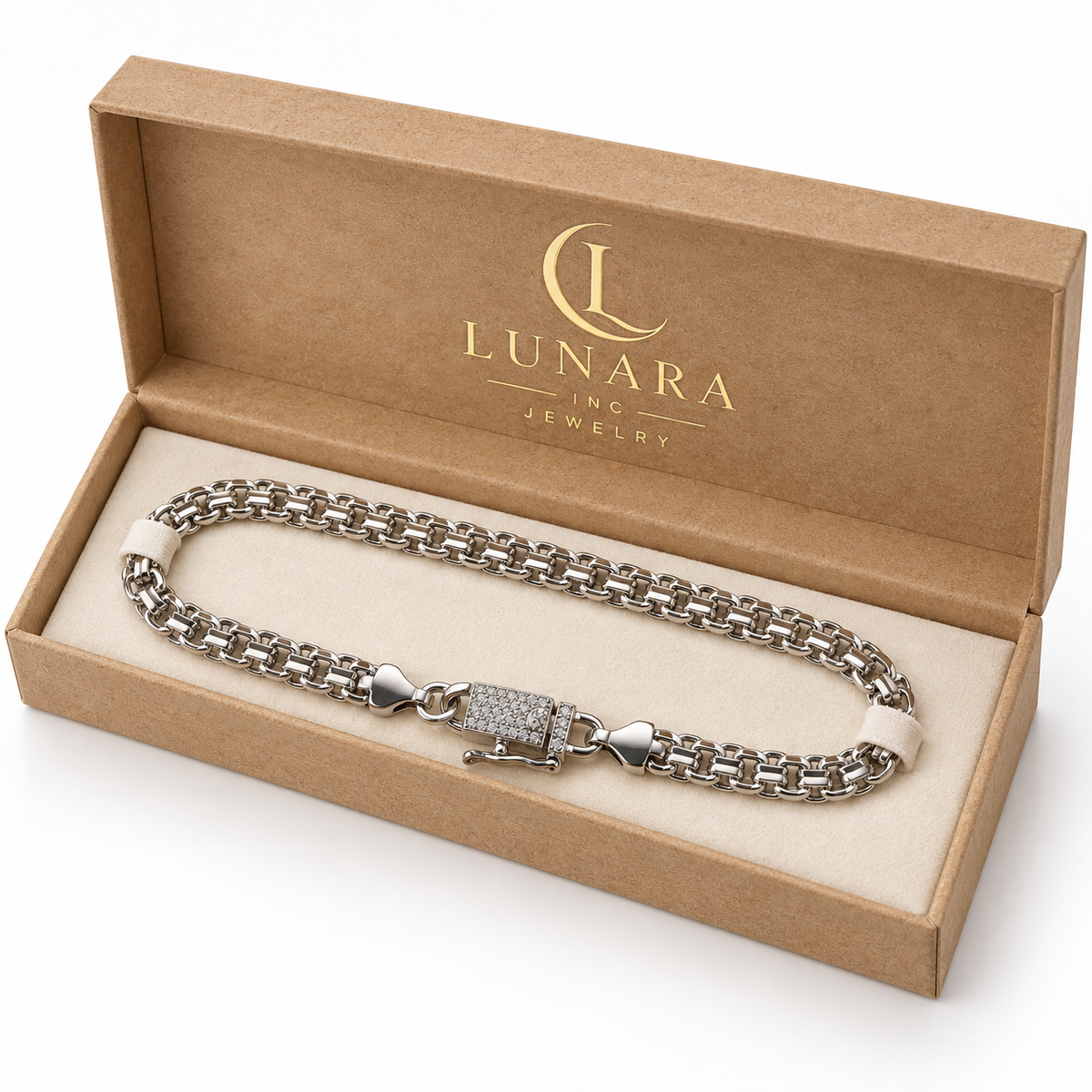 Silver Elegance Bracelet with Pavé Box Clasp
