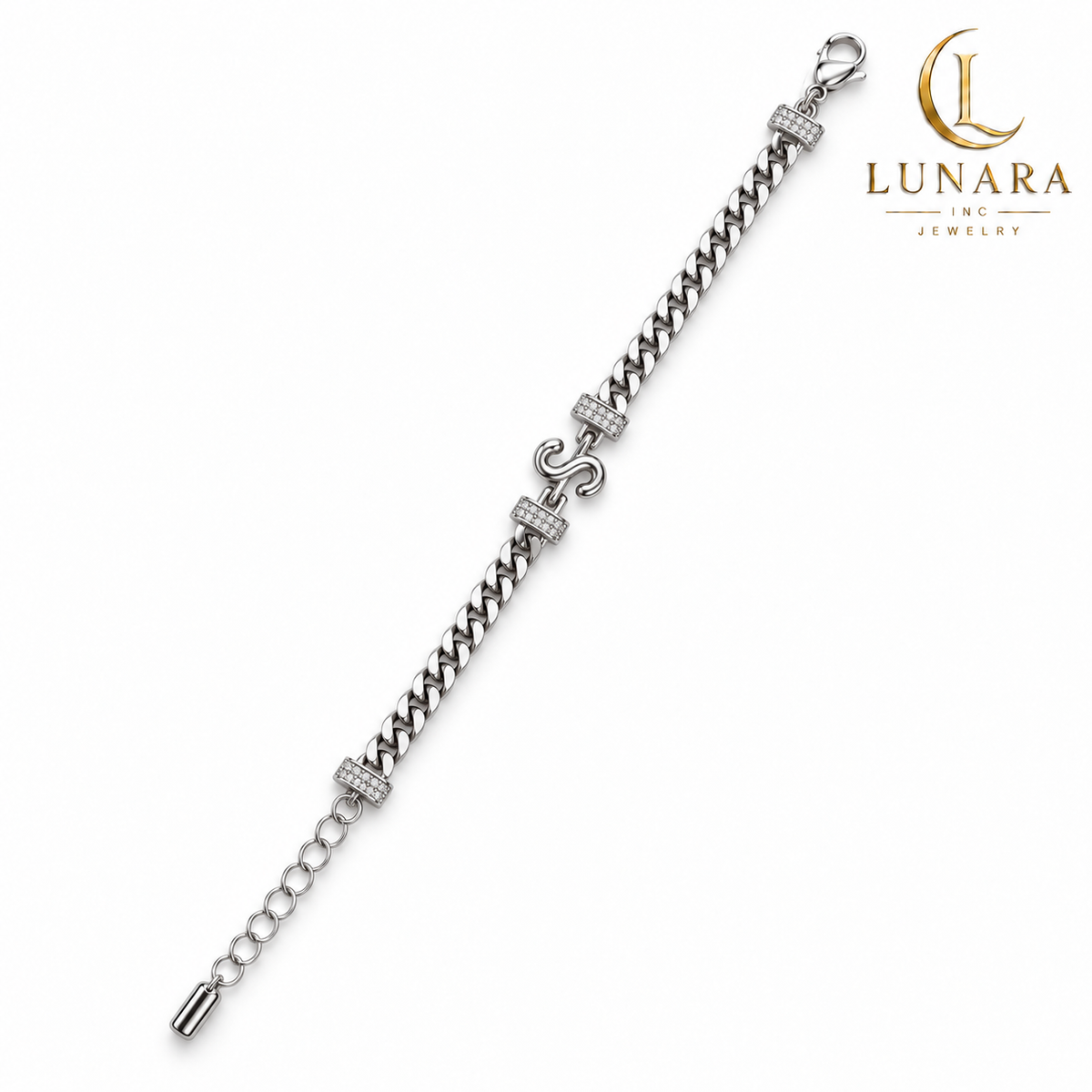 Silver “S” Initial Curb Chain Bracelet