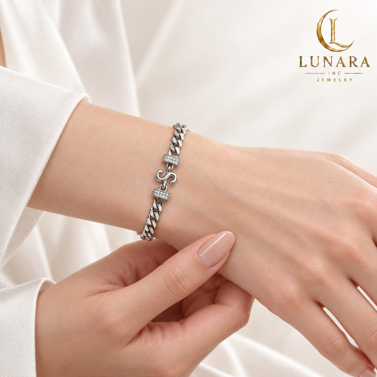 Silver “S” Initial Curb Chain Bracelet