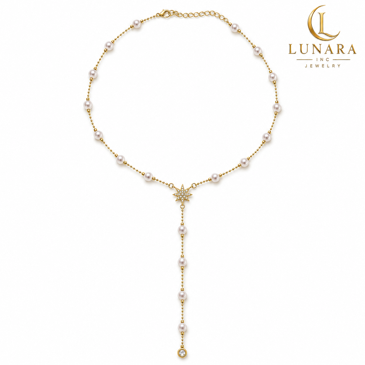 Celestial Pearl Lariat Necklace
