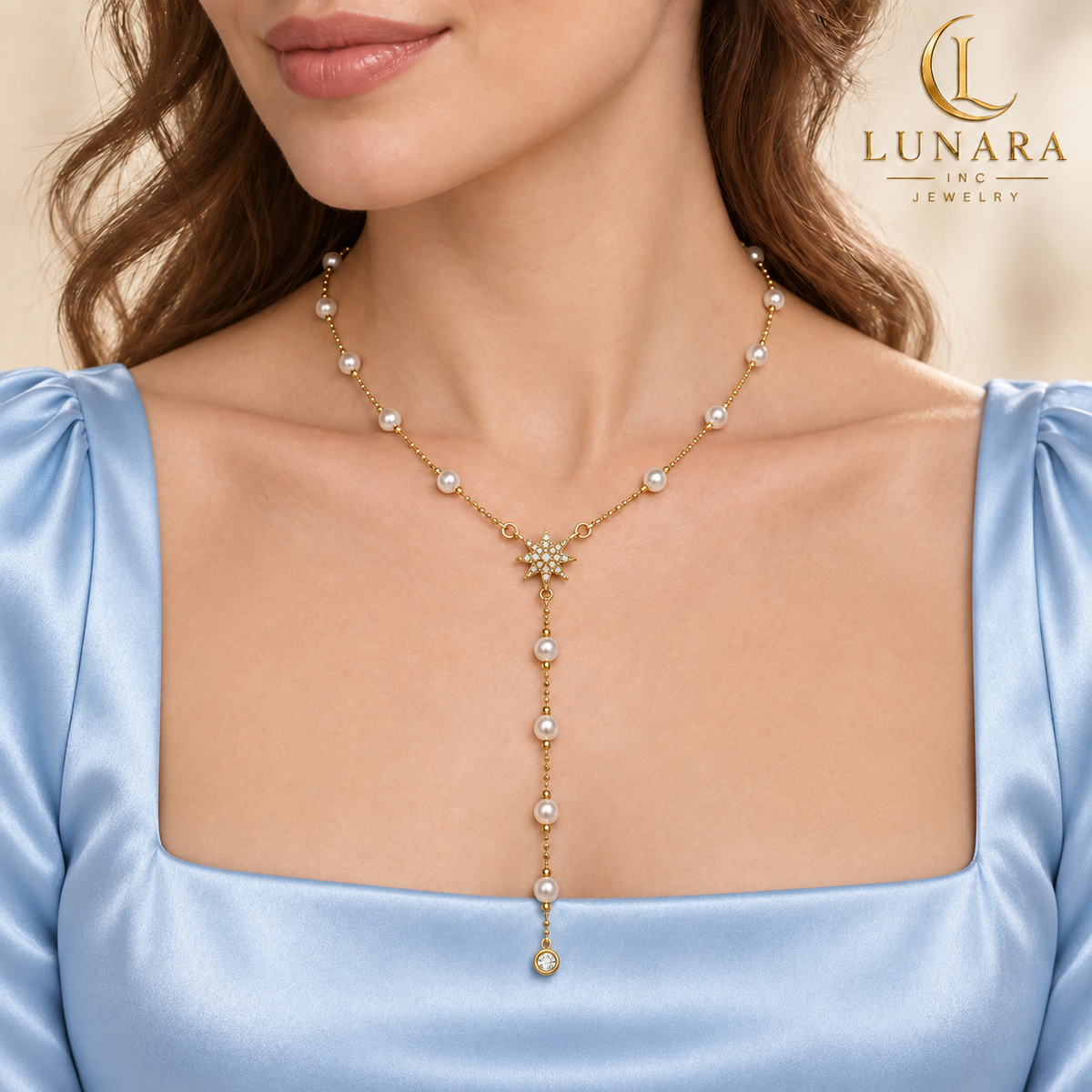 Celestial Pearl Lariat Necklace