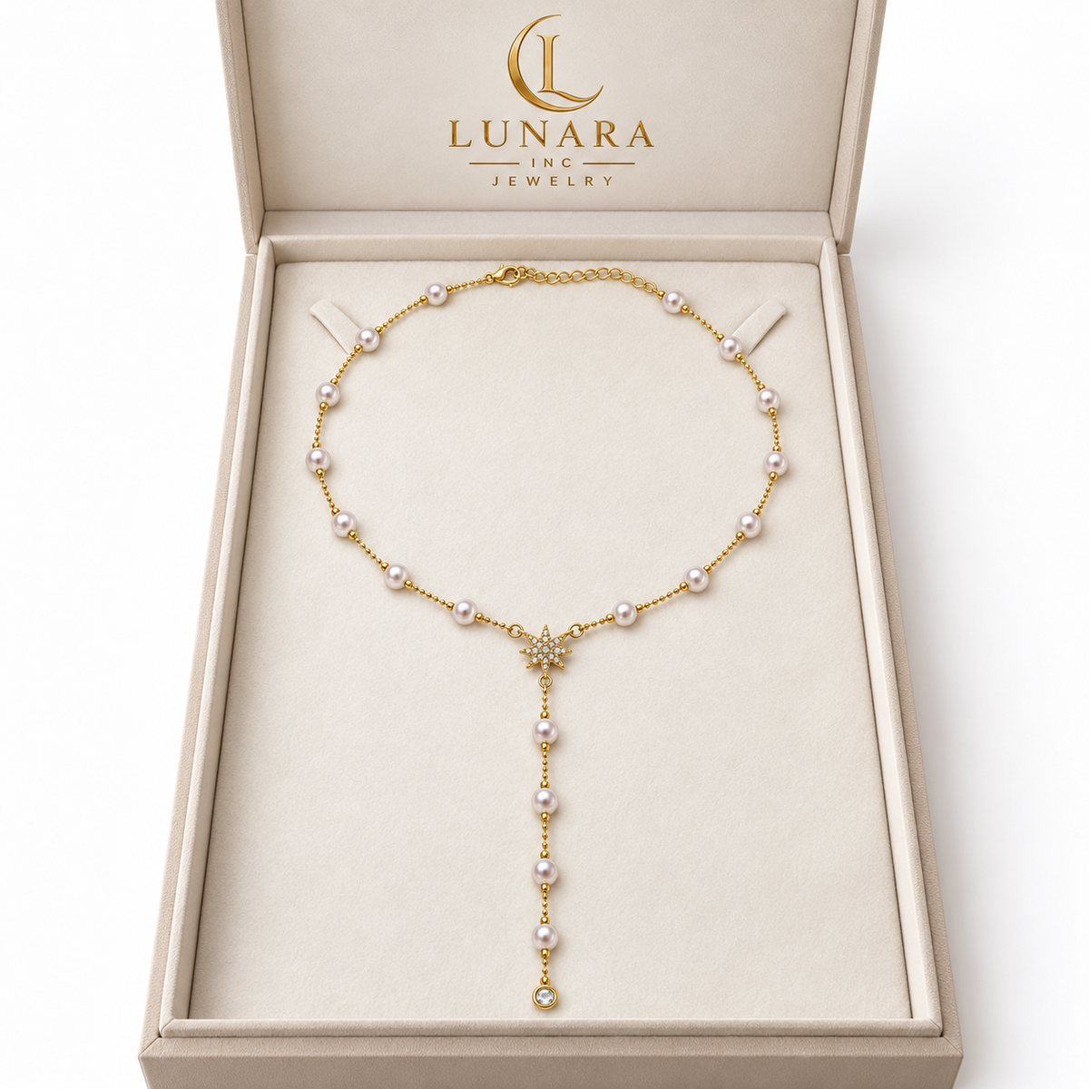Celestial Pearl Lariat Necklace