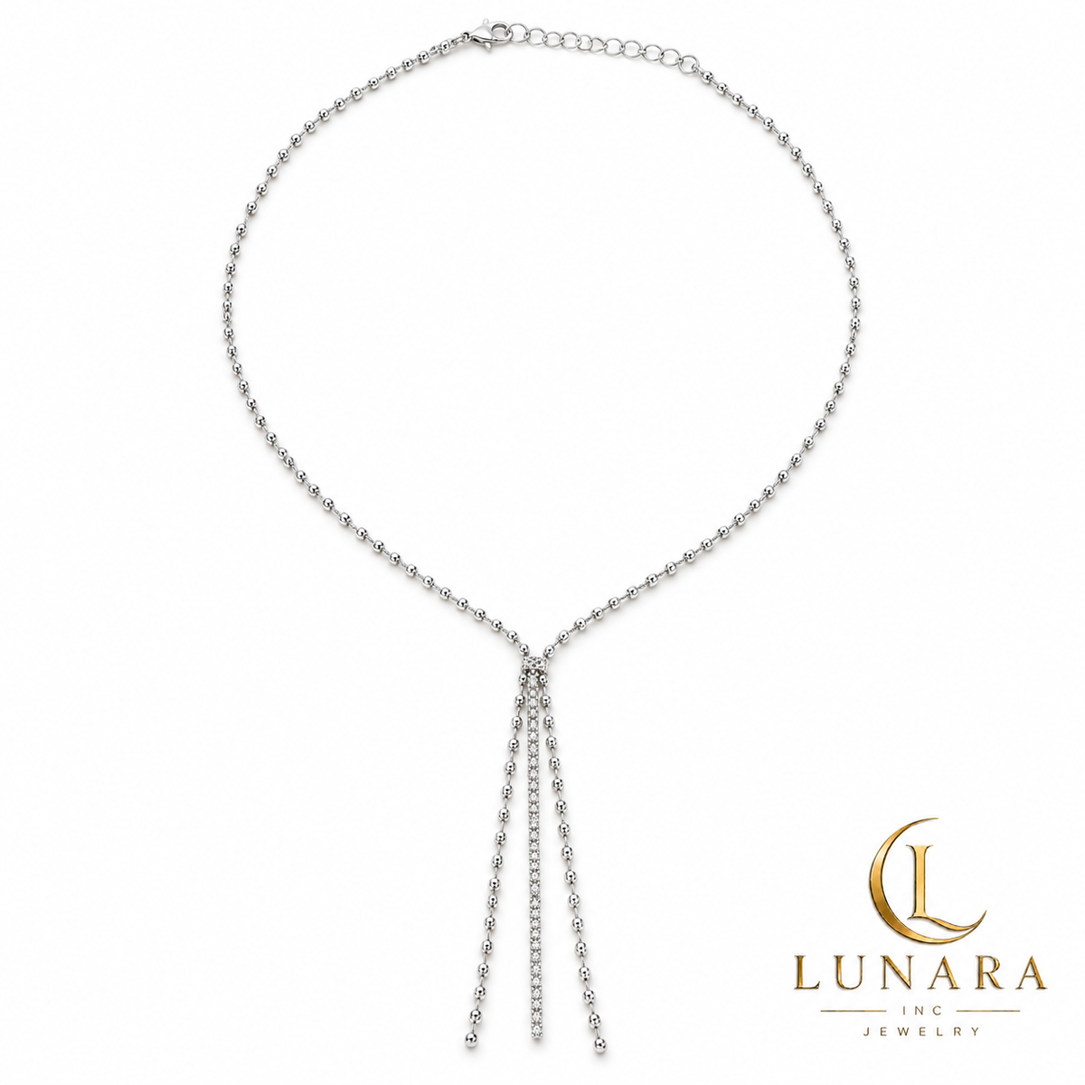 Silver Cascade Lariat Necklace