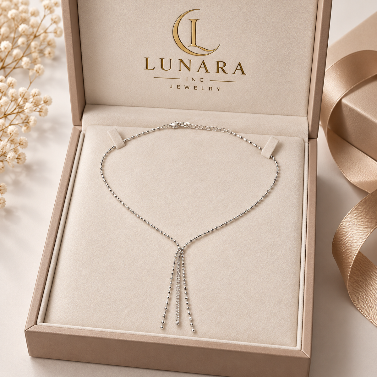 Silver Cascade Lariat Necklace