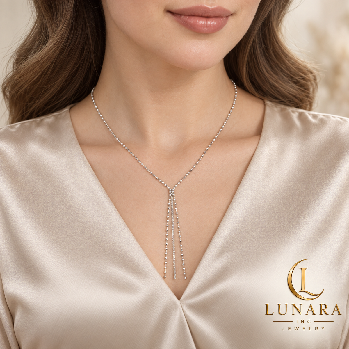 Silver Cascade Lariat Necklace