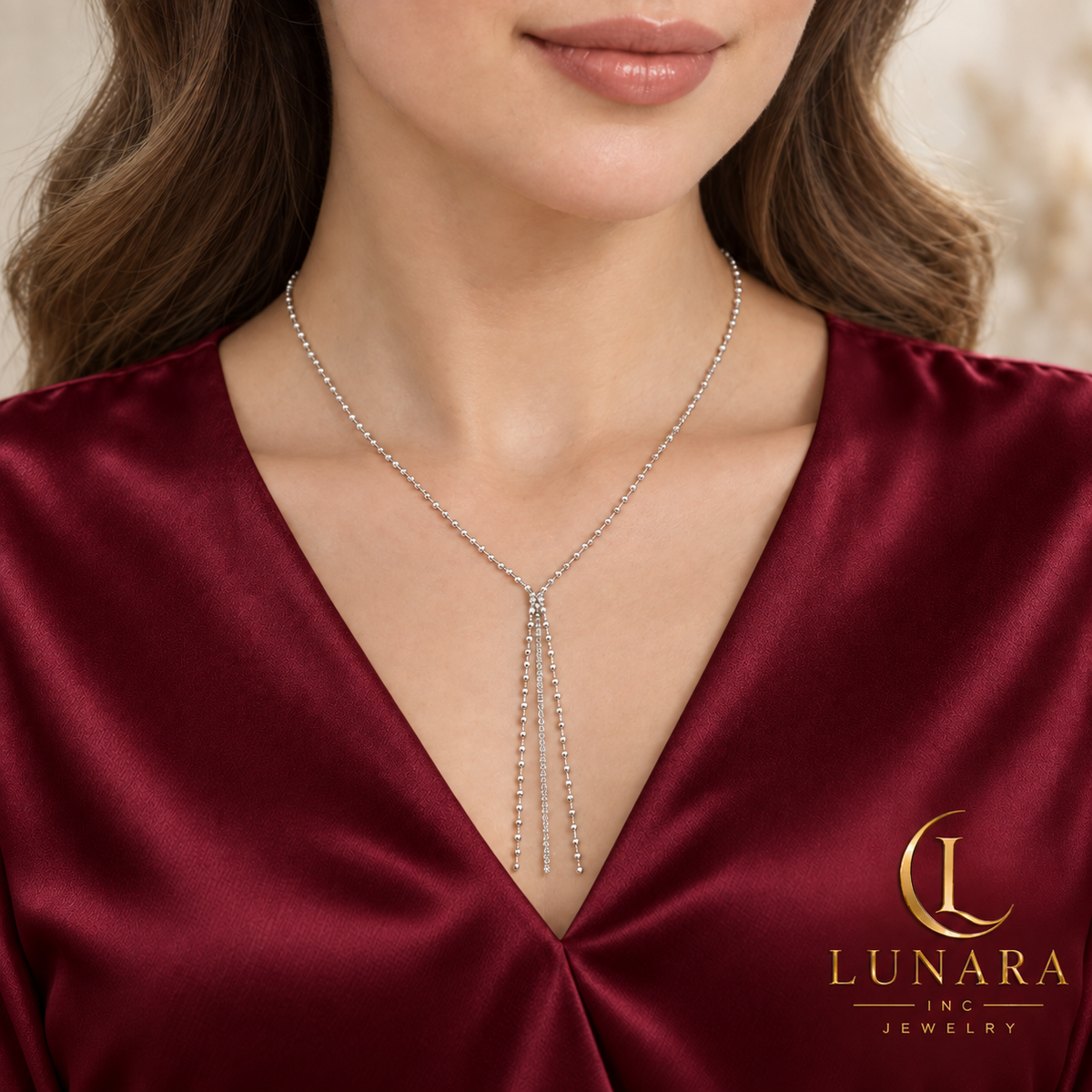 Silver Cascade Lariat Necklace