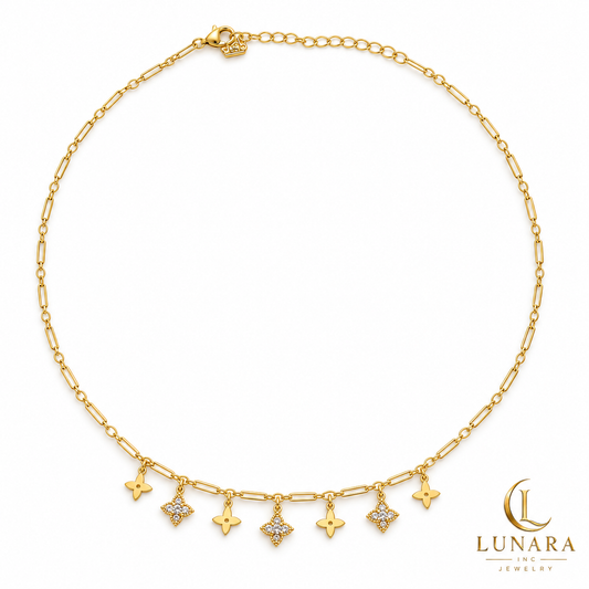 Golden Four-Point Charm Necklace