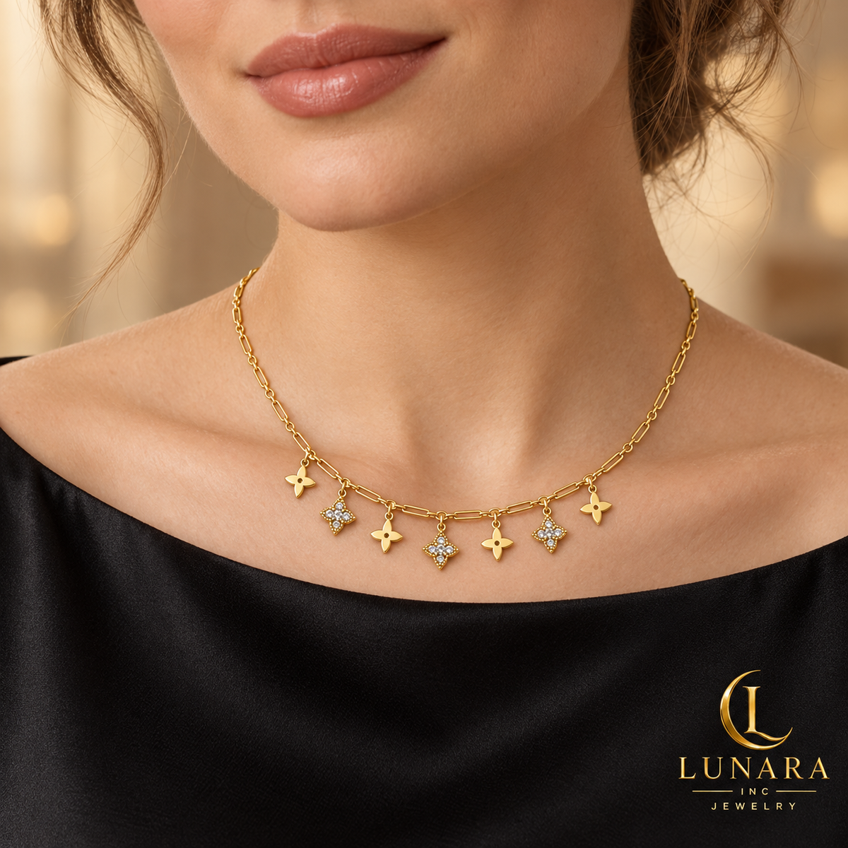 Golden Four-Point Charm Necklace