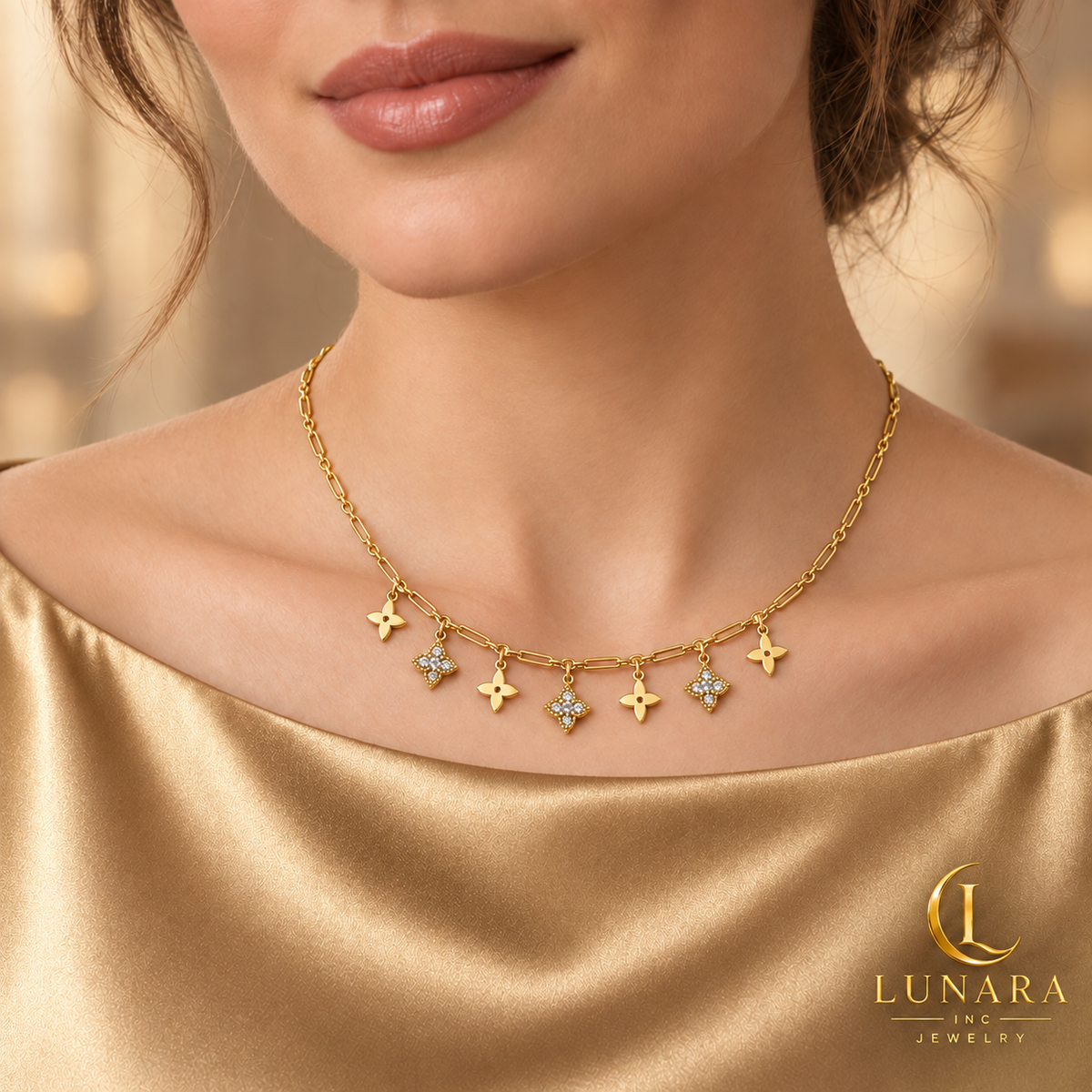 Golden Four-Point Charm Necklace