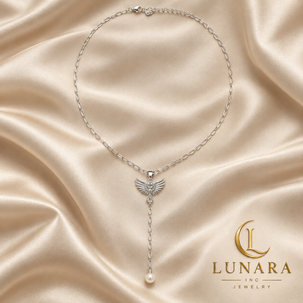 Silver Angel Lariat Necklace