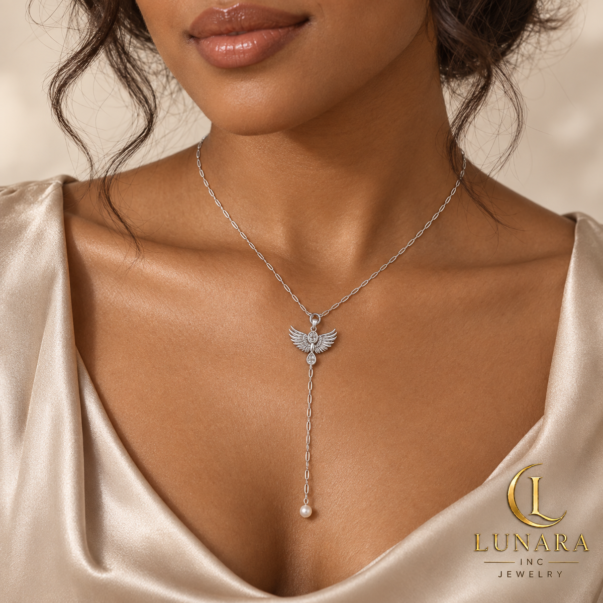 Silver Angel Lariat Necklace