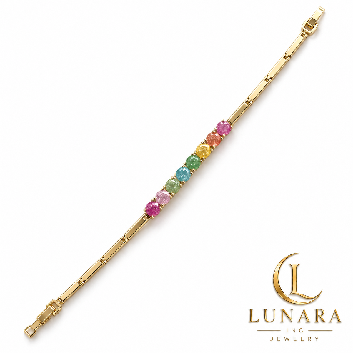 Multicolor Crystal Box-Link Bracelet
