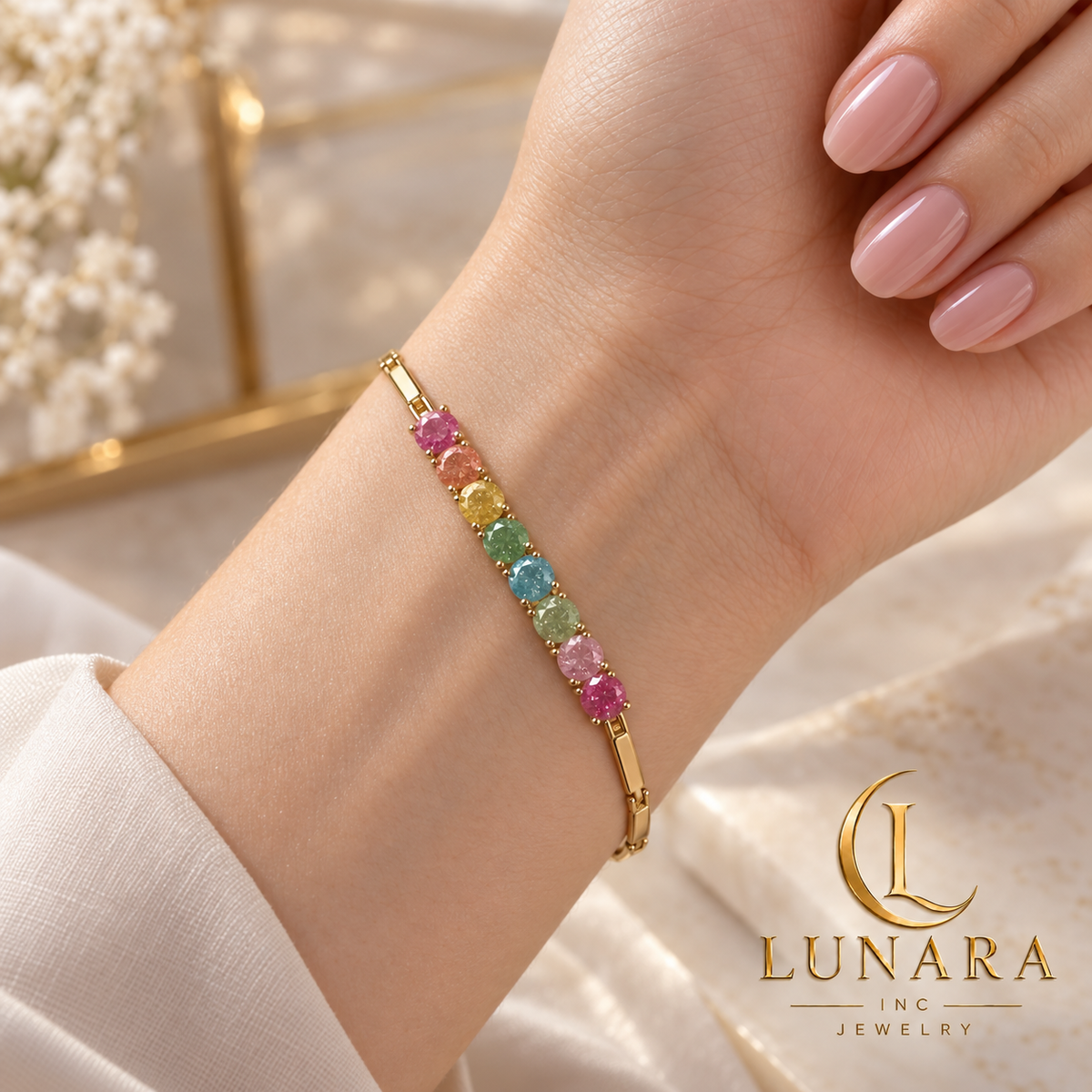 Multicolor Crystal Box-Link Bracelet