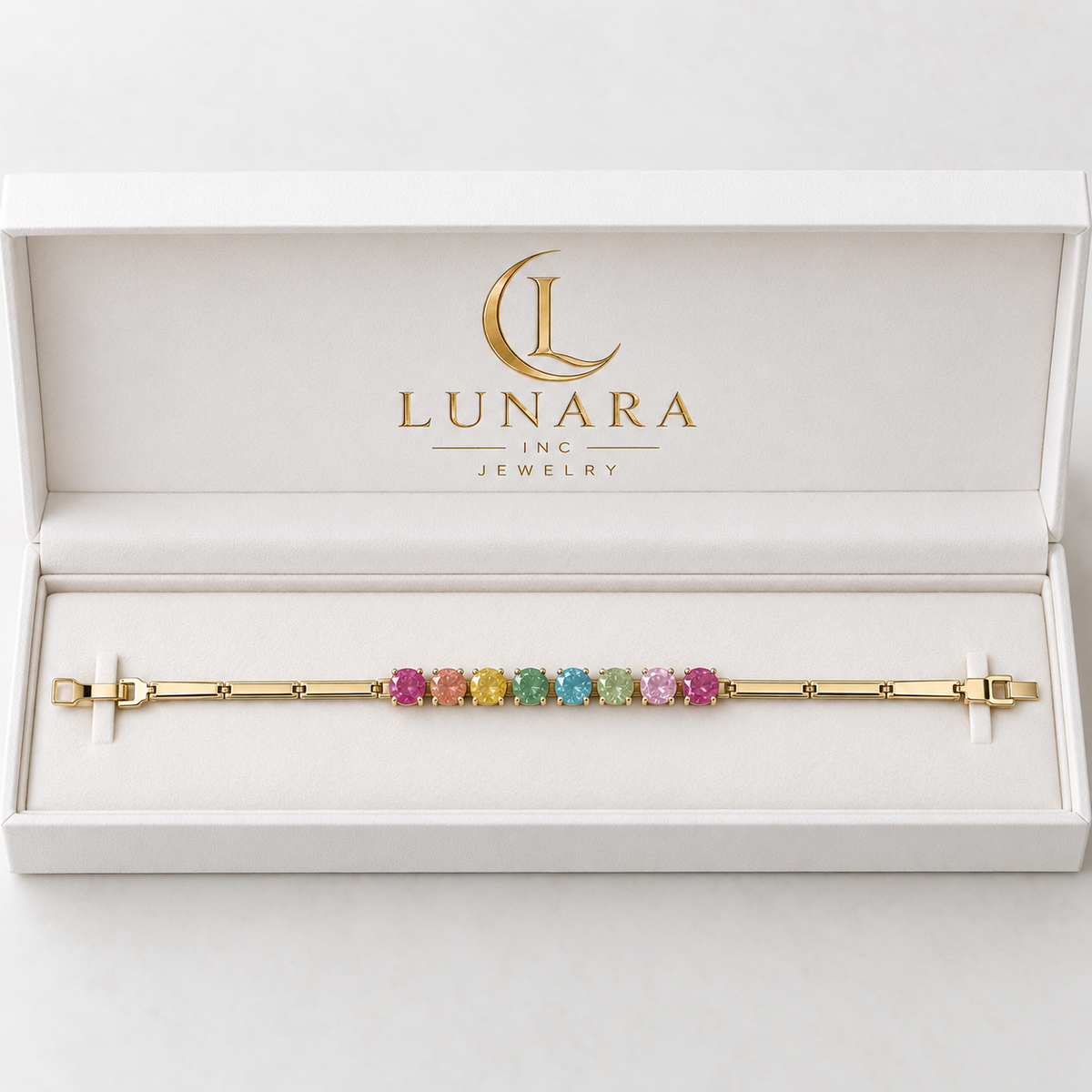 Multicolor Crystal Box-Link Bracelet