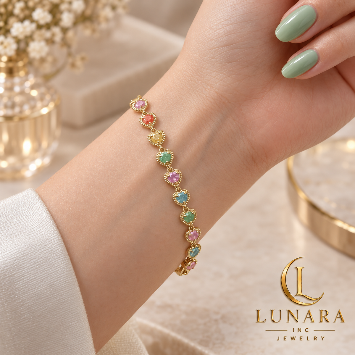 Multicolor Crystal Heart Bracelet
