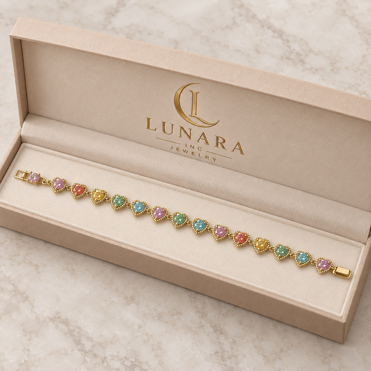 Multicolor Crystal Heart Bracelet