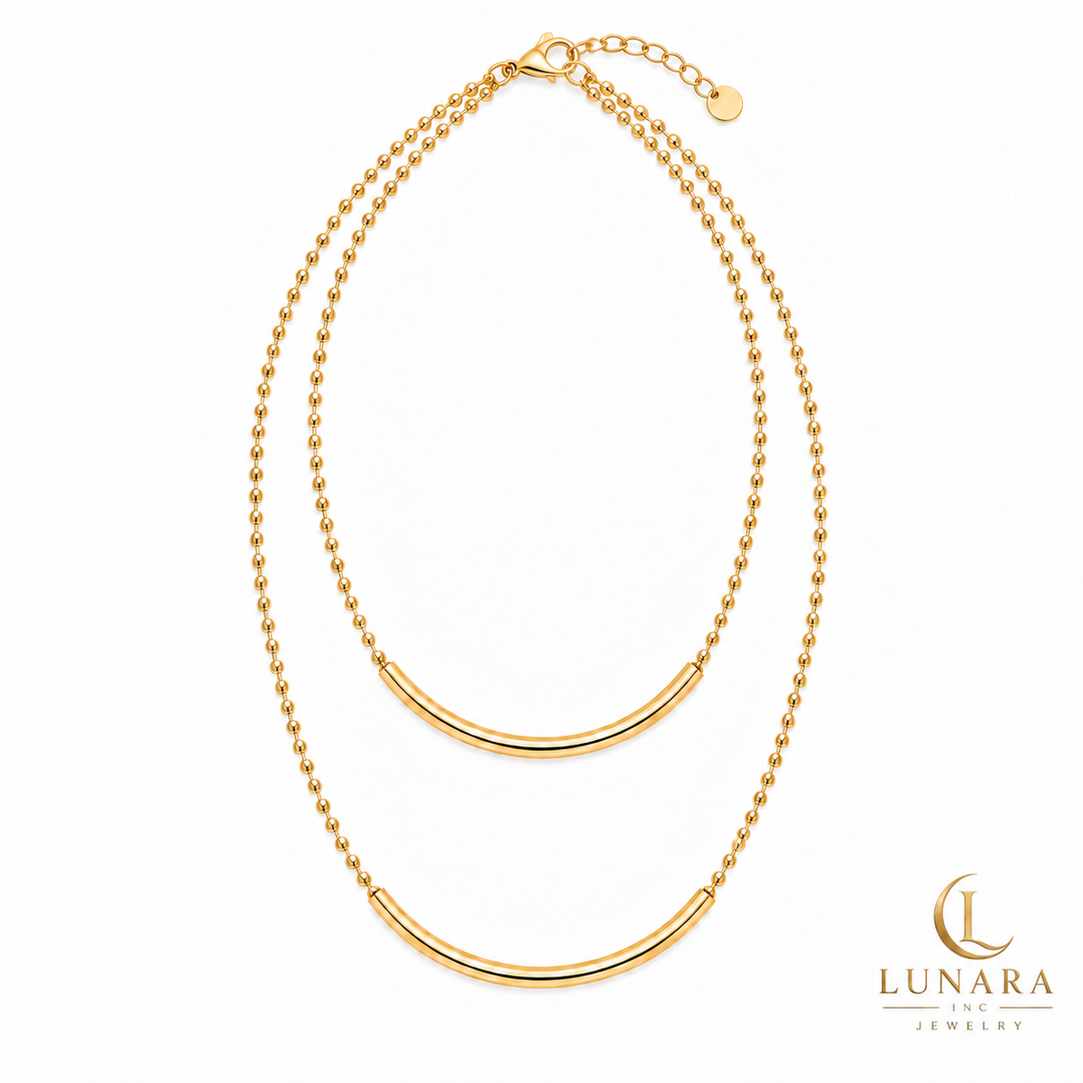 Gold-Tone Double-Layer Curved Bar Necklace