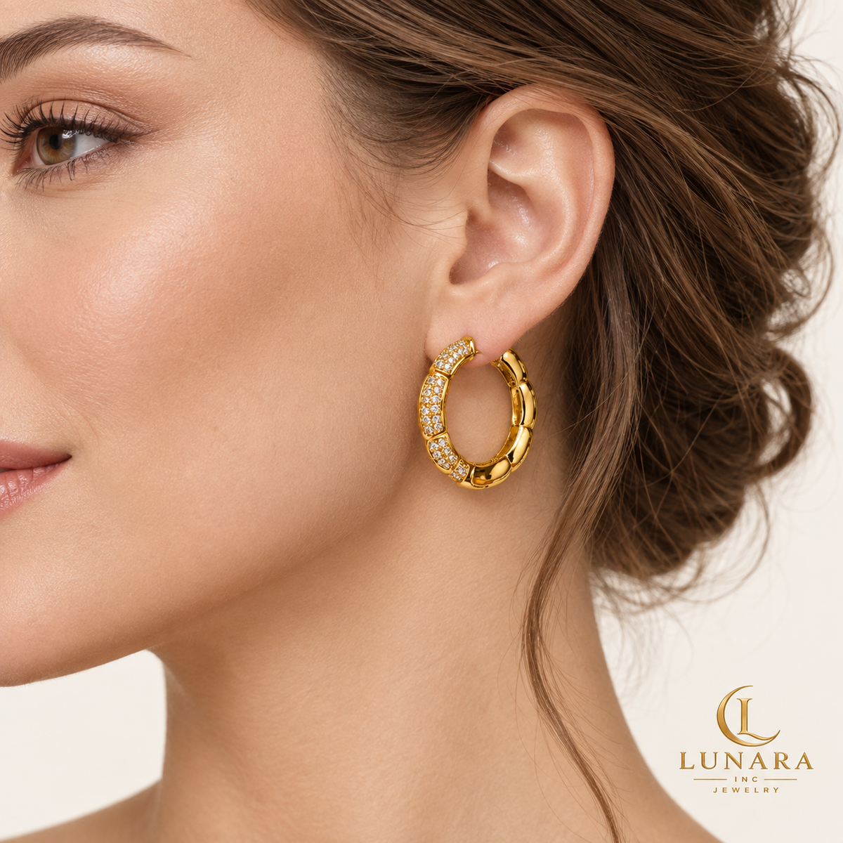 Gold-Tone Sparkling Zirconia Hoop Earrings