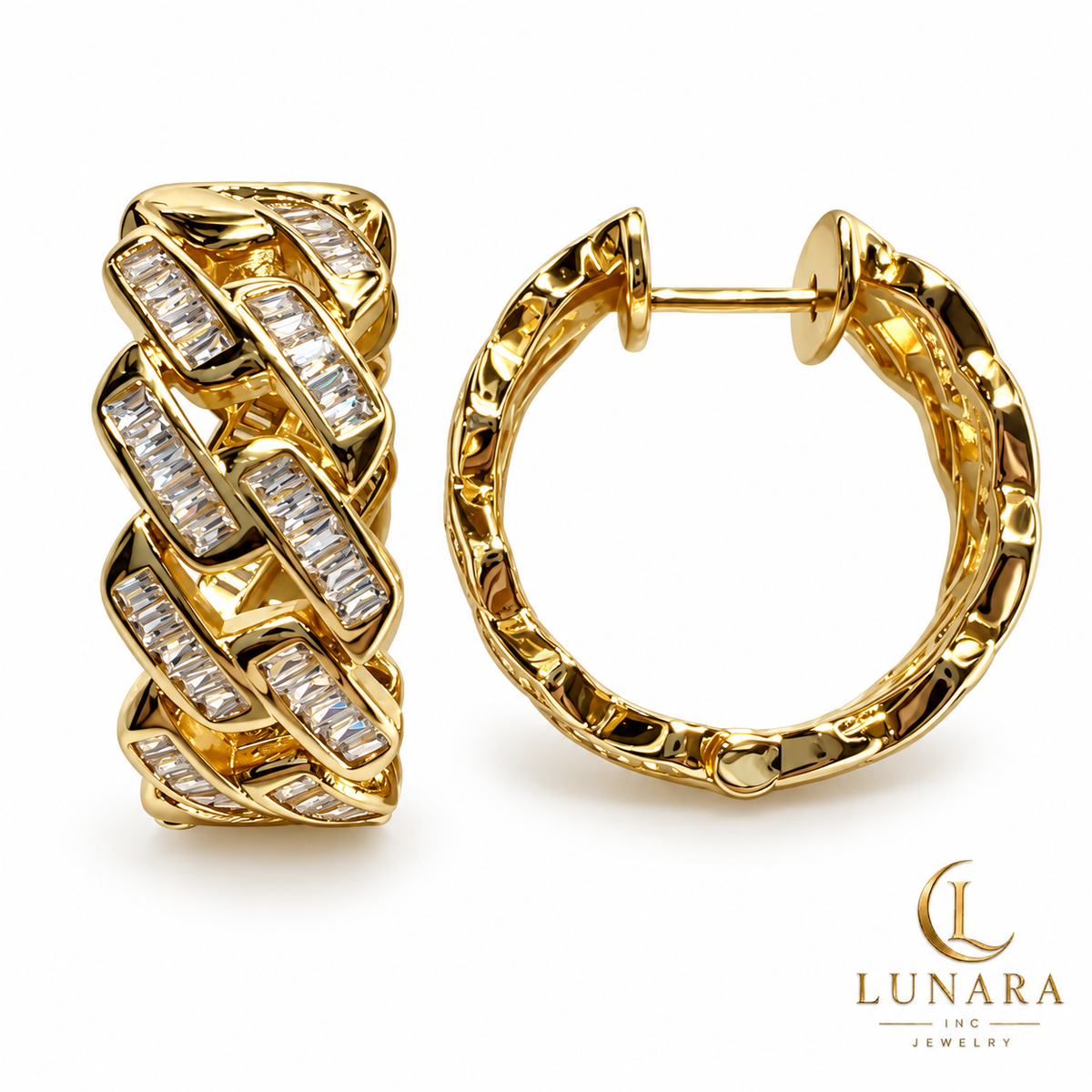 Braided Hoop Earrings with Rectangular Zirconias