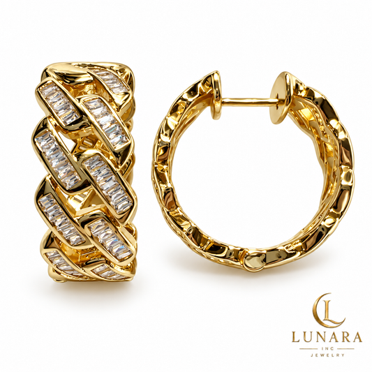 Braided Hoop Earrings with Rectangular Zirconias
