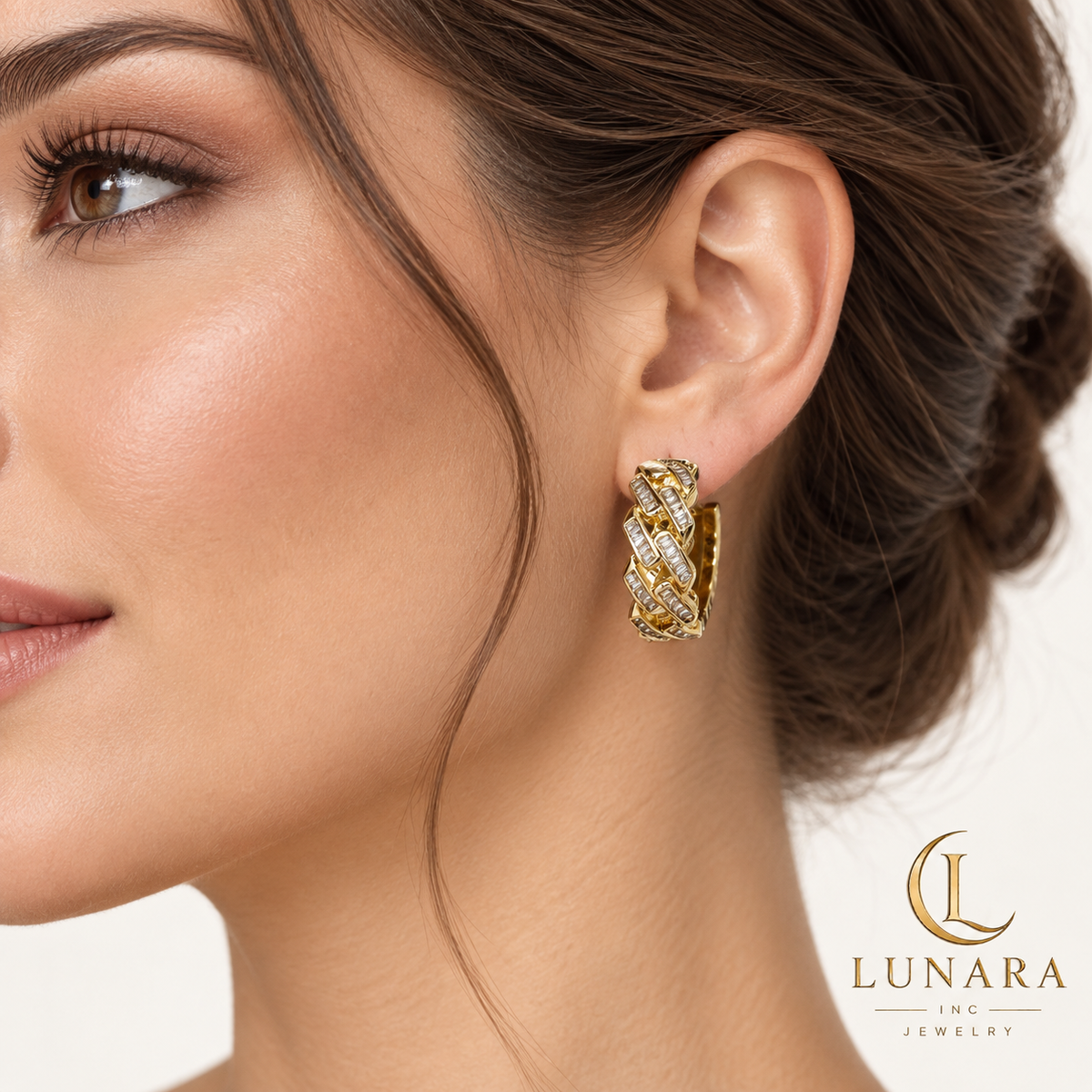 Braided Hoop Earrings with Rectangular Zirconias