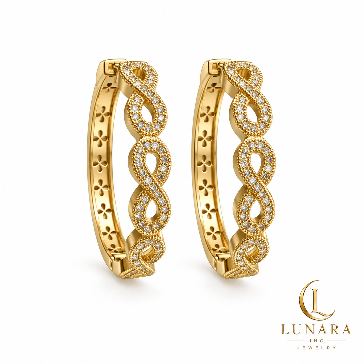 Gold-Tone Interwoven Zirconia Hoop Earrings