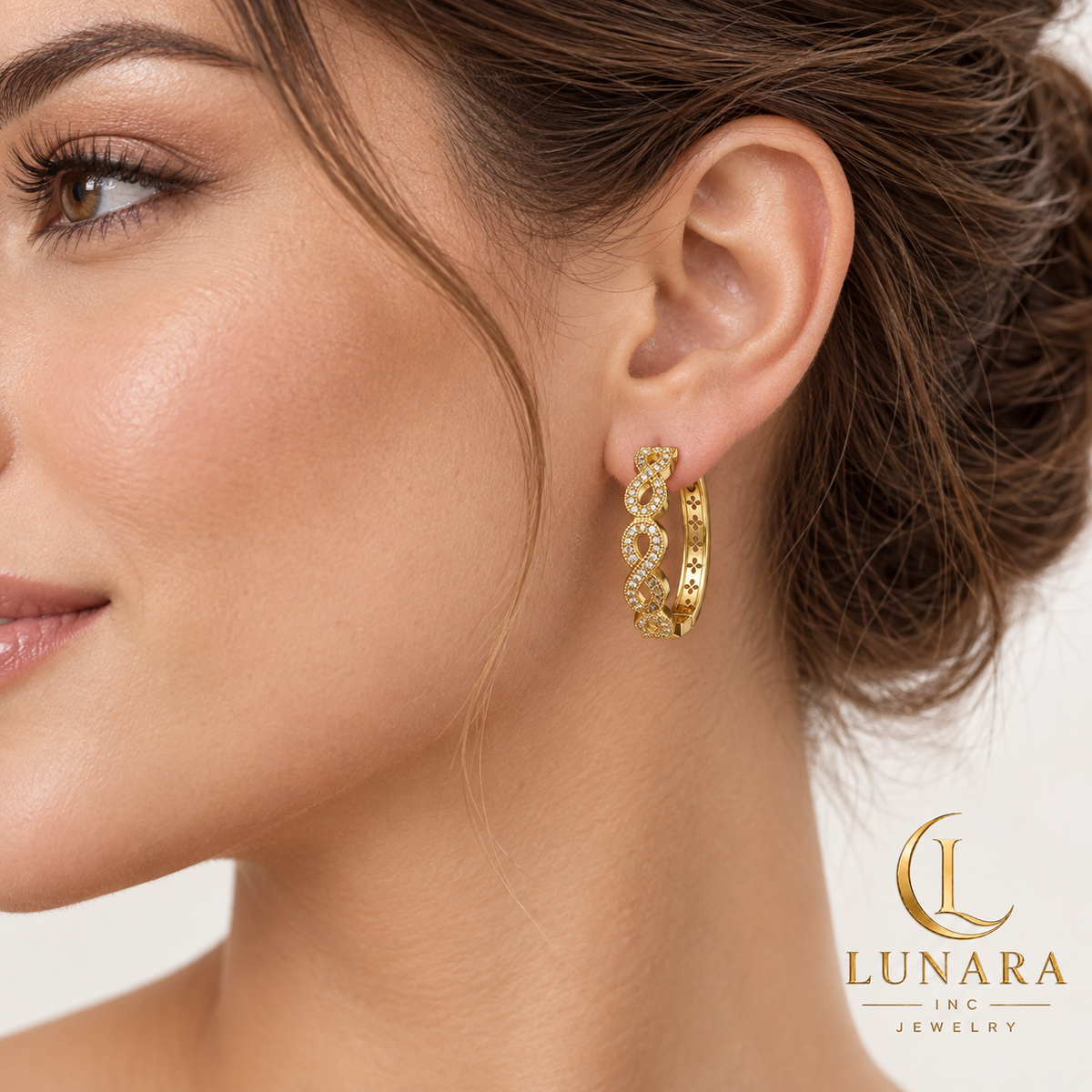 Gold-Tone Interwoven Zirconia Hoop Earrings