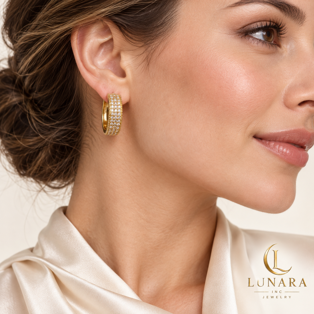 14K Gold-Tone Sparkling Zirconia Hoop Earrings