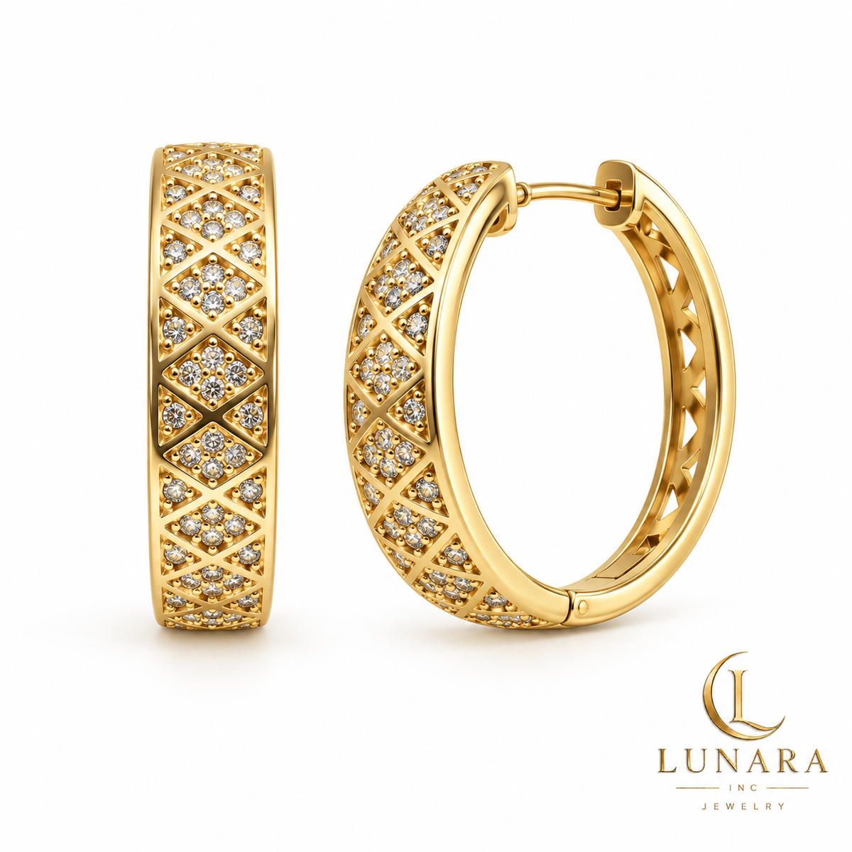 Diamond Lattice Sparkle Hoop Earrings