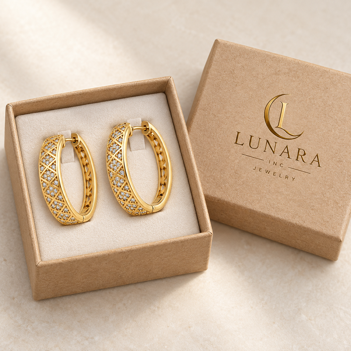 Diamond Lattice Sparkle Hoop Earrings