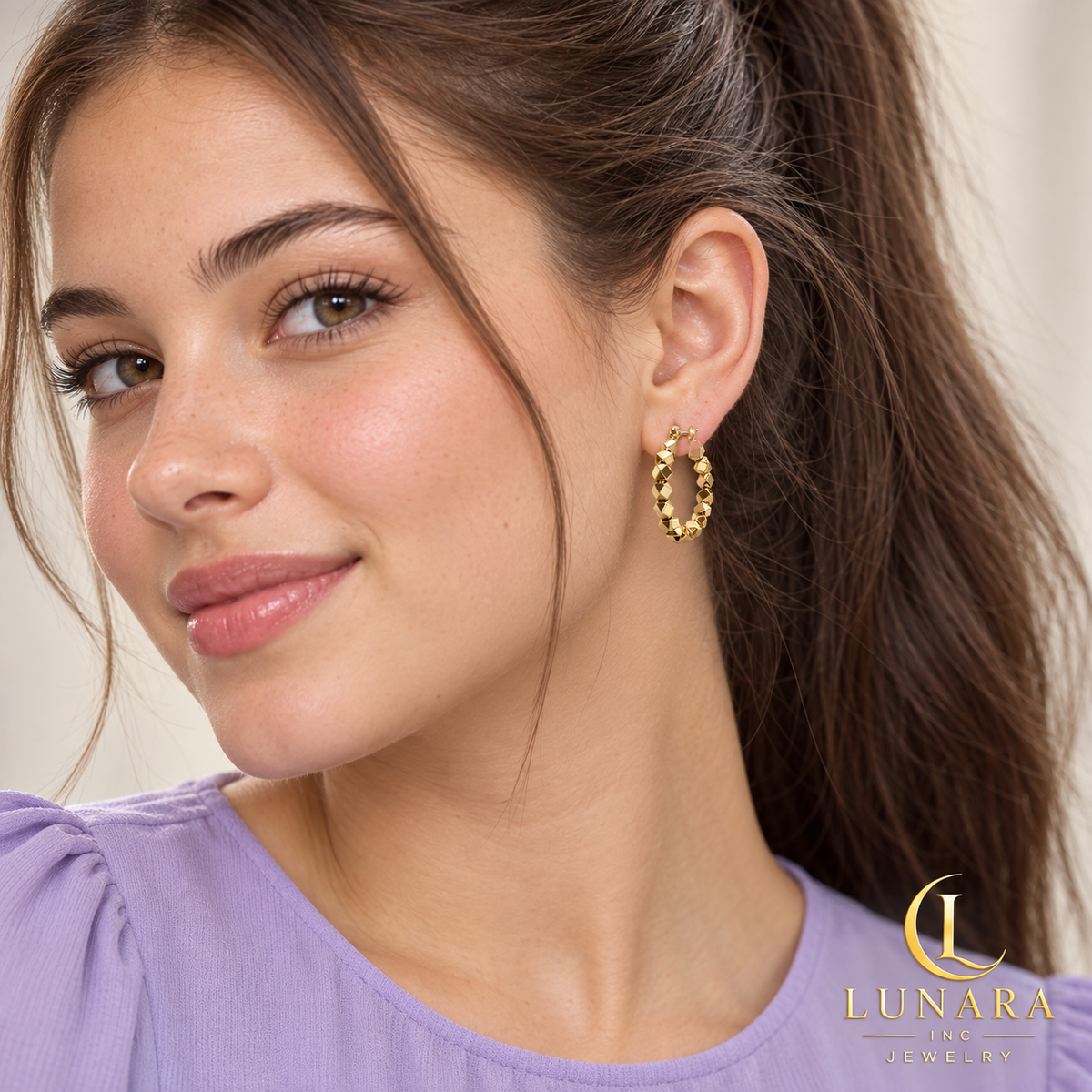 Faceted Gold Bead Hoop Earrings