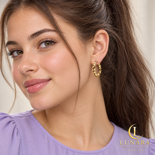 Faceted Gold Bead Hoop Earrings