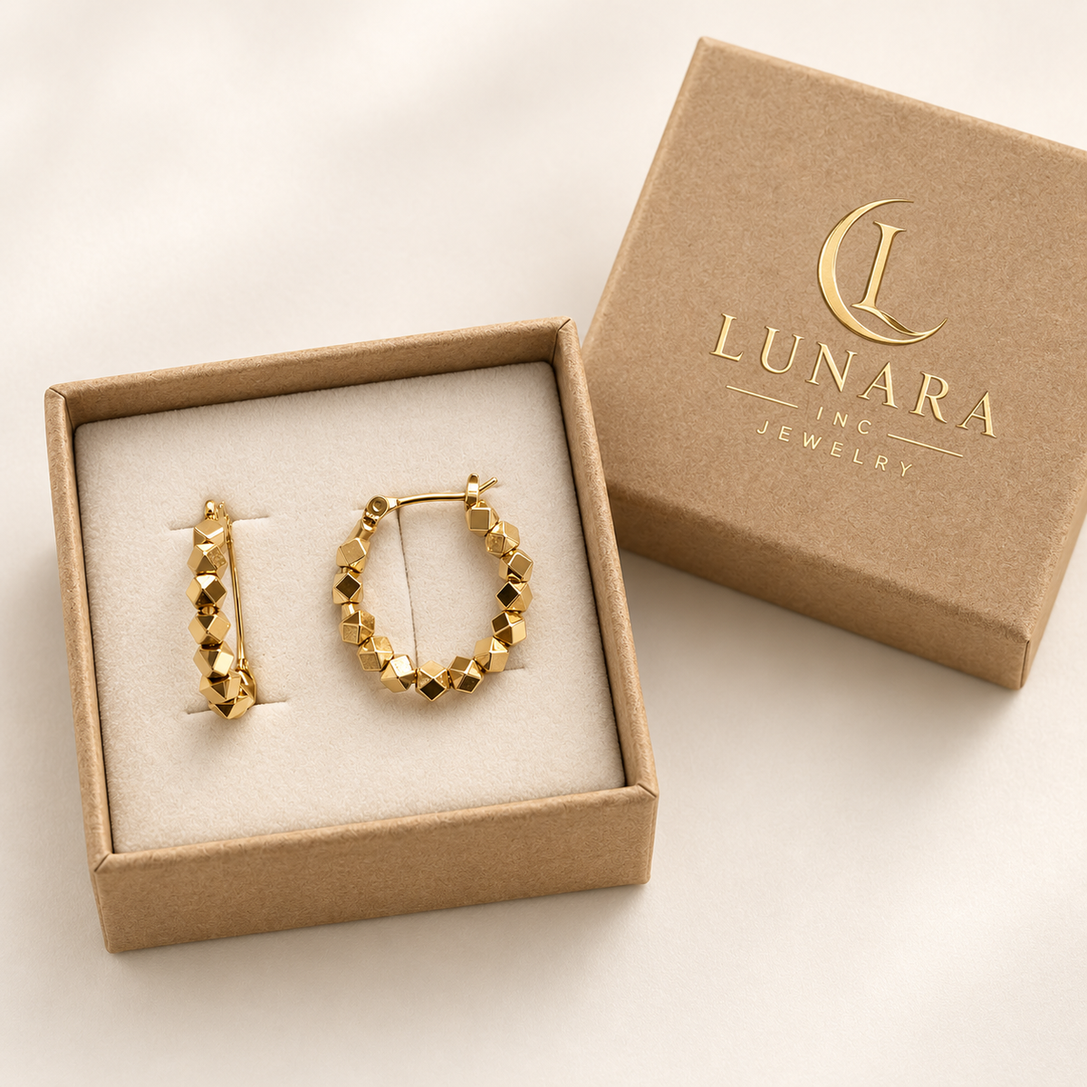 Faceted Gold Bead Hoop Earrings
